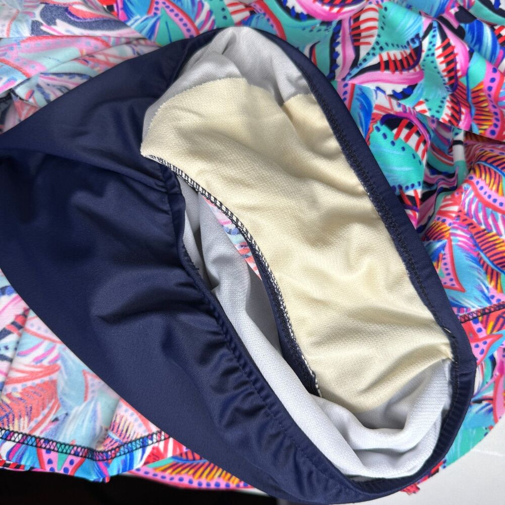 Swim Solutions Womens One Piece Bathing Suit 12 Pink Blue Tropical Tiered Resort - Picture 6 of 12